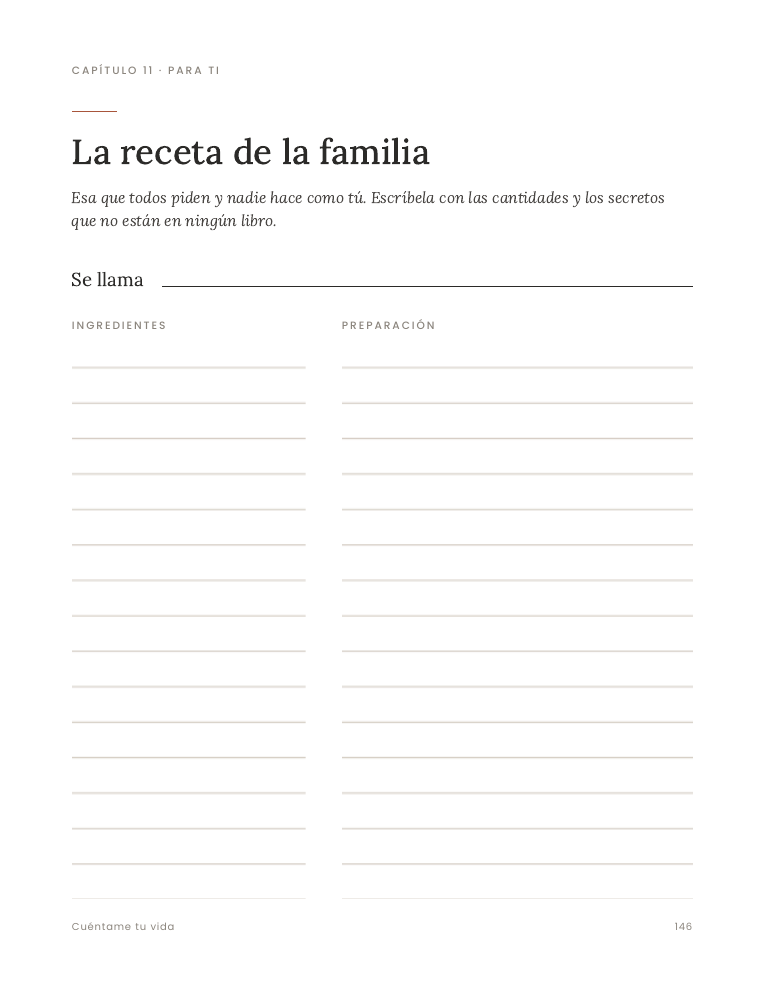 Página de la receta de la familia